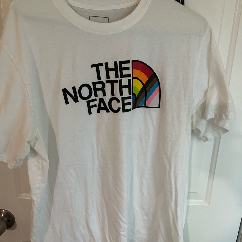 The North Face White Short Sleeve Tee with Multicolor Logo